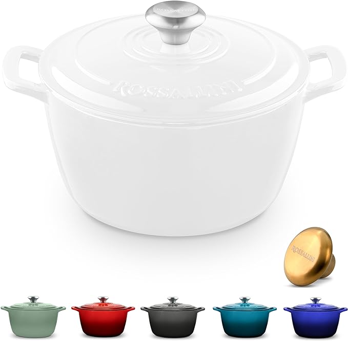 Signature Enameled Cast Iron Dutch Oven, Non-Stick Serving Pot with Tight Fitting Lid for Perfect Roasting, Baking, Sauteing, and Bread Making | 3.5Q (3.3L) - White