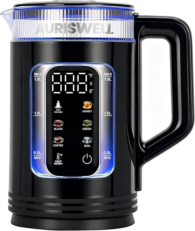 Electric Kettle with Temperature Control, Smart Glass Water Boiler for Tea, Coffee & Boiling, Automatic Shut-Off, 12-Hour Keep Warm & 6 Presets with One-Touch