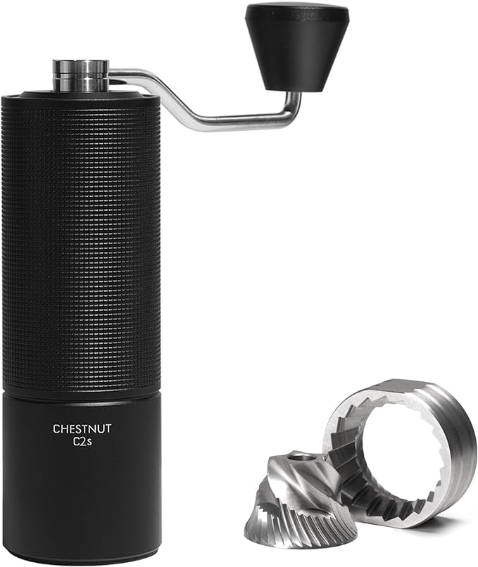 TIMEMORE Chestnut C2S Manual Coffee Grinder Stainless Steel S2C Conical Burr Coffee Grinder, Capacity 25g Hand Coffee Bean Grinder, Double Bearing Positioning, Black