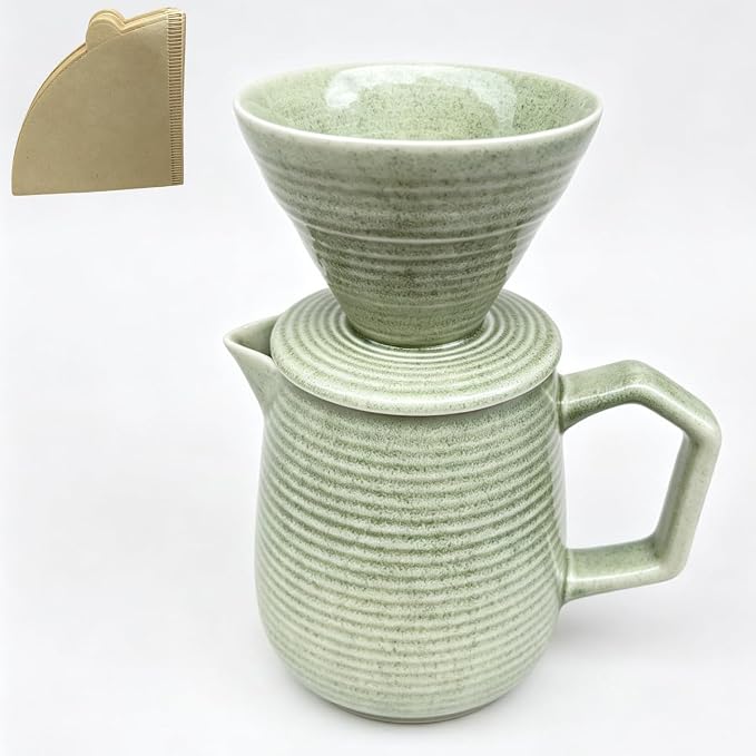pour over coffee maker - Ceramic Dripper Pot, Heat-Resistant & Easy Clean | Manual Slow Drip Coffee Brewer for Office, Home, Camping 1-3 Cup Pour 20 coffee filters
