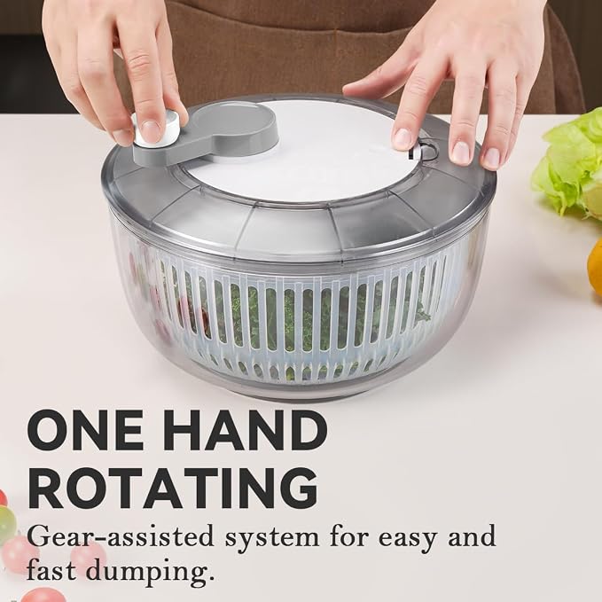 Manual Salad Spinner - Hand-Crank Vegetable & Lettuce Dryer for Washing, Spinning, and Draining Greens, Fruits, and Vegetables - Food-Grade Material, Easy-Clean Detachable Parts 4.2Qt.