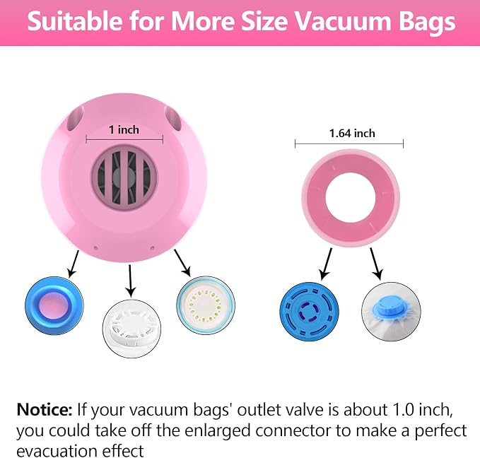 Travel Electric Vacuum Pump for Vacuum Storage & Seal Bags, Pink | Portable Vacpack Air Pump for Compression Clothing Blanket Luggage(Storage Bag Not Included)