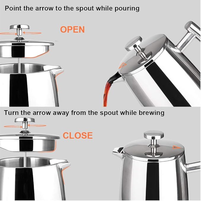 Secura French Press Coffee Maker, 34-Ounce, 304 Stainless Steel Insulated Coffee Press with Extra Screen