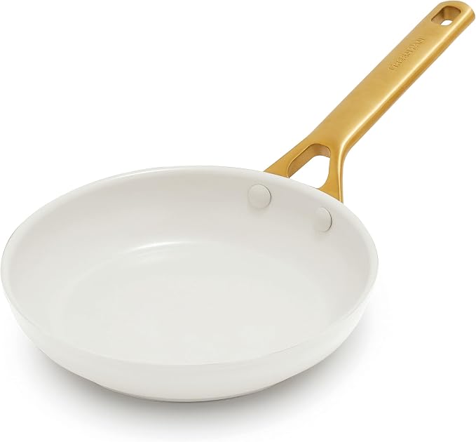 GreenPan Nonstick Reserve Pro 8" Frying Pan, NSF Certified Ceramic, Hard Anodized PFAS-Free Skillet, Stainless Steel Handles, Oven & Dishwasher Safe, Cream White