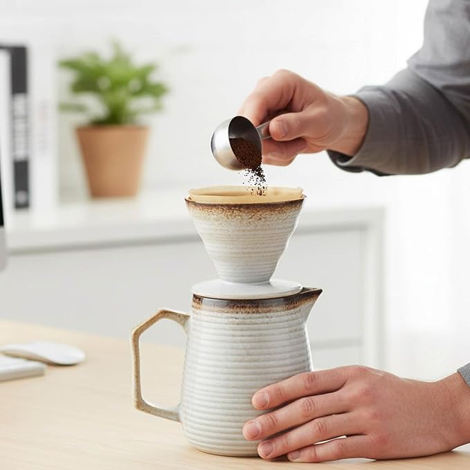 pour over coffee maker - Ceramic Dripper Pot, Heat-Resistant & Easy Clean | Manual Slow Drip Coffee Brewer for Office, Home, Camping 1-3 Cup Pour 20 coffee filters