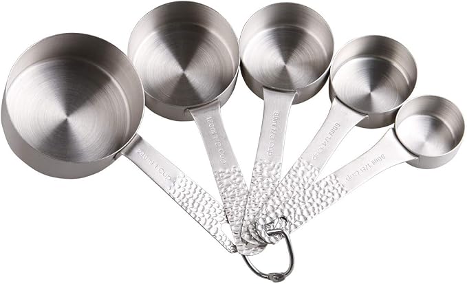 Measuring Cups 5pcs Stainless Steel Measuring Cups Set 18/8 (304) Steel Material Heavy Duty Measurer cups Color Silver (Siliver-5cups+1ring)