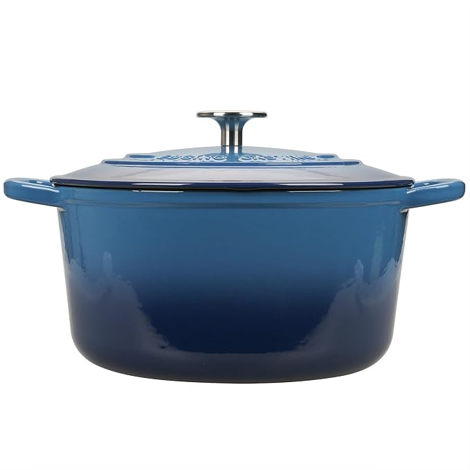 EDGING CASTING Enameled Cast Iron Dutch Oven with Sourdough Bread Baking Kit, Bread Dutch Oven with Lid, Includes Proofing Basket & Baking Tools, 5qt, Lake Blue