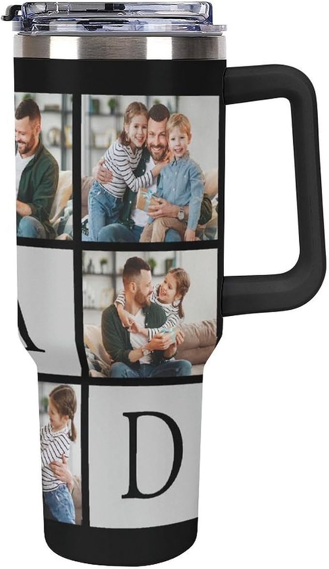 Personalized Tumbler Custom Vacuum Insulated Travel Mug Customizable Coffee Cup with Your Photos and Text Christmas Birthday Gift (Dad 02)