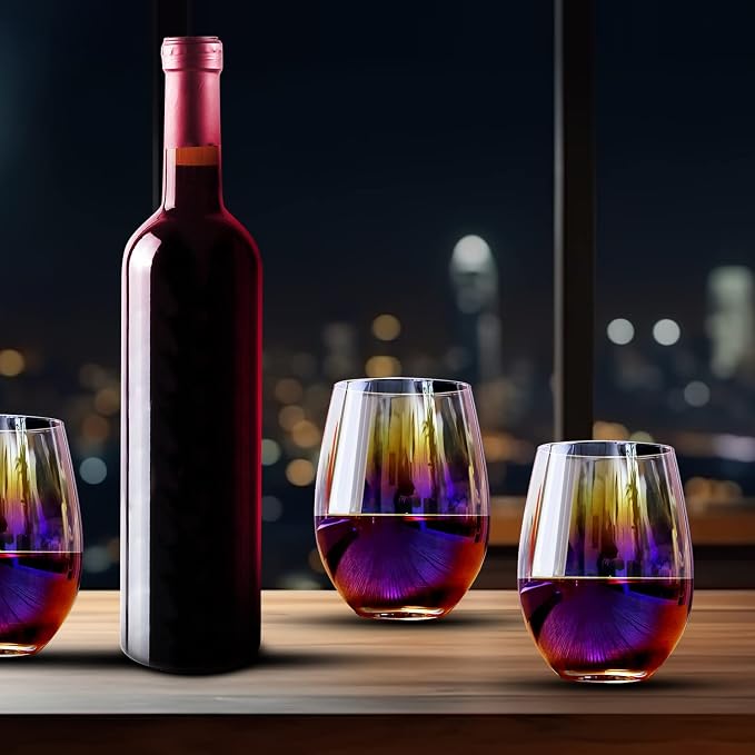 Stemless Wine Glasses Set of 4, 20 Ounce Iridescent Wine Glass for Red or White Wine, Whiskey- Pool Party Beach Travel Cups…