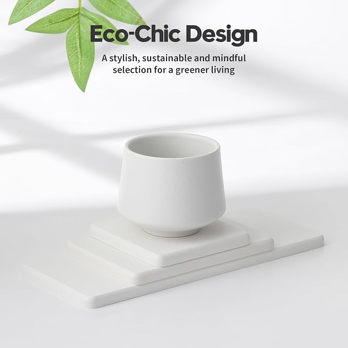 3PCS Bathroom Sink Vanity Trays, Quick Stone Drying Mat Dish Soap Dispenser Sponge Holder for Kitchen Counter, Diatomaceous Earth Water Absorbing Caddy Organizer, White