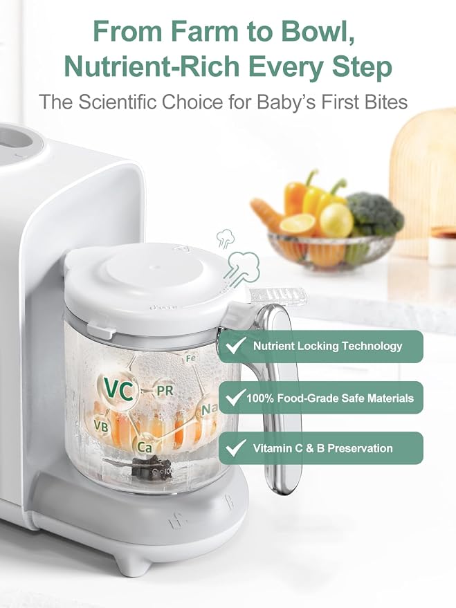 MOMYEASY Baby Food Maker, Baby Food Processor with Steam & Grinding | Auto Cooking Self-Cleaning, 5 in 1 Baby Food Steamer and Puree Blender, Healthy Homemade Baby Puree, BPA-Free