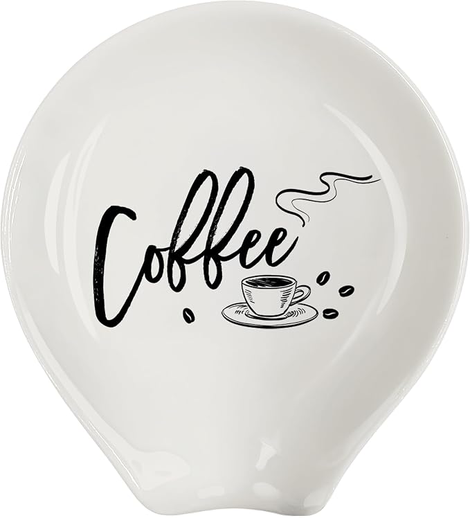 Coffee Spoon Rest, Coffee Bar Accessories & Spoon Holder,Funny Coffee Quotes Ceramic Spoon Holder for Coffee Lovers Gifts for Friend Wife Husband Sister (White-7)