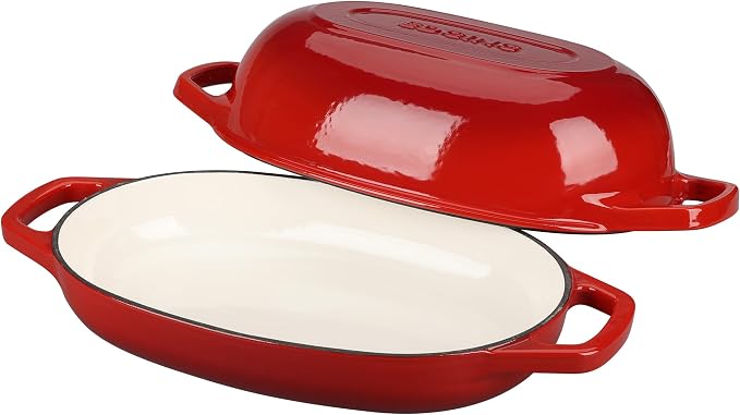 EDGING CASTING Enameled Cast Iron Oval Dutch Oven Pot with Lid, Dutch Oven for Sourdough Bread Baking, Bread Oven, Bread Dutch Oven, Oval Bread Pan, 5qt, Red