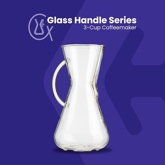 Chemex Pour Over Coffee Maker, Colored Glass Handle, 3 Cup 15oz, Sapphire | Jewel-Tone Glass, Borosilicate, Uses FP-2 Filters, Sediment-Free Coffee Brew