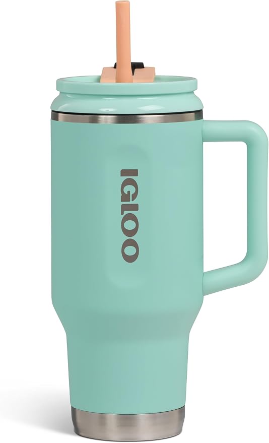 Igloo, 32 oz Tumbler with Handle, Reusable Travel Mug, Stainless Steel Insulated Hydration Cup for Hot & Cold Beverages, Seafoam