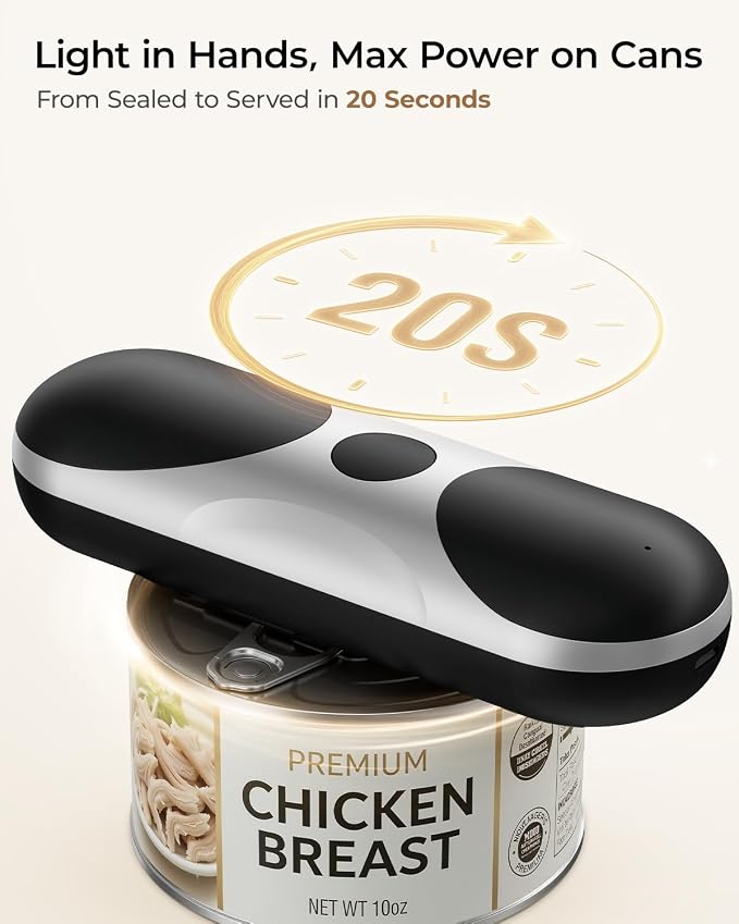 One-Touch Automatic Electric Can Opener for Seniors with Arthritis | Cordless Battery Powered, Side Cut, Smooth Edge, Handsfree, for Any Size Cans