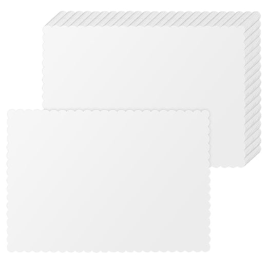100 Pcs White White Disposable Paper Placemats Bulk Scalloped Edge 14.6 x 10.2 Inches Blank Paper Place Mats Bulk Party Blank Table Mat for Adults Holiday Dinning Table Decor