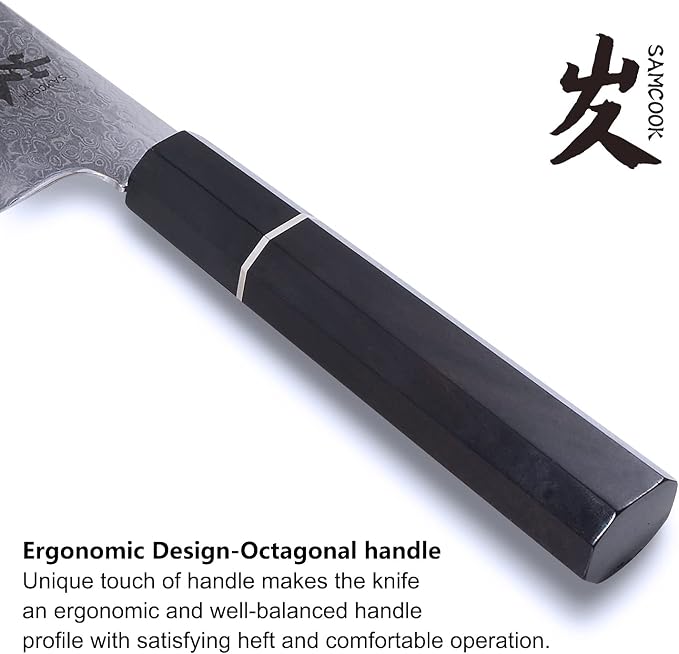 SAMCOOK Kiritsuke Chef Knife - 8 Inch Professional Sharp Damascus Knife,High Carbon Stainless Steel Kitchen Gyuto knife - Ergonomic Octagonal Ebony Handle with Gift Box