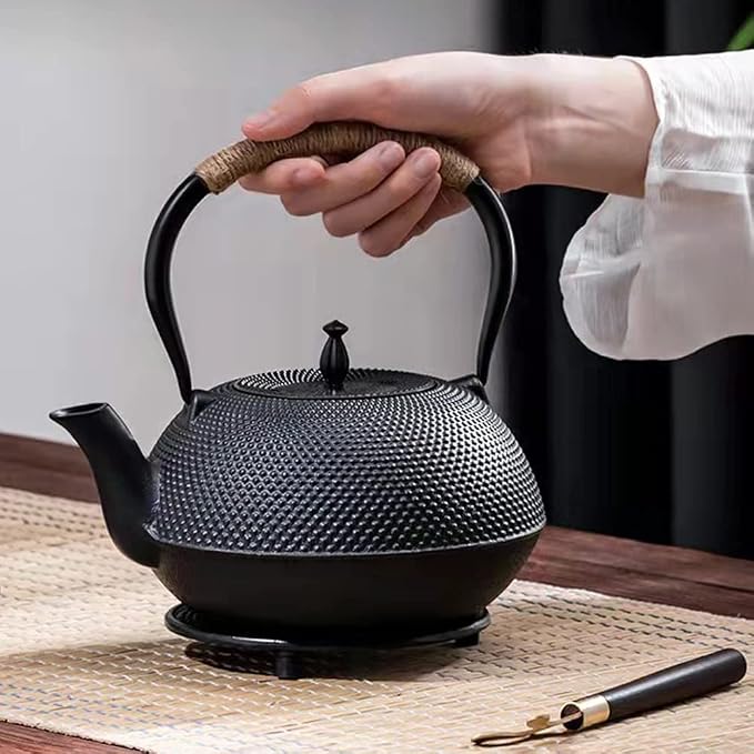 suyika Cast Iron Mat with Rubber Pegs/Feet for Japanese Tea Kettle Cast Iron Teapot Black Trivet 5.3in | For Japanese Tea Kettle, Cast Iron Teapot Trivet