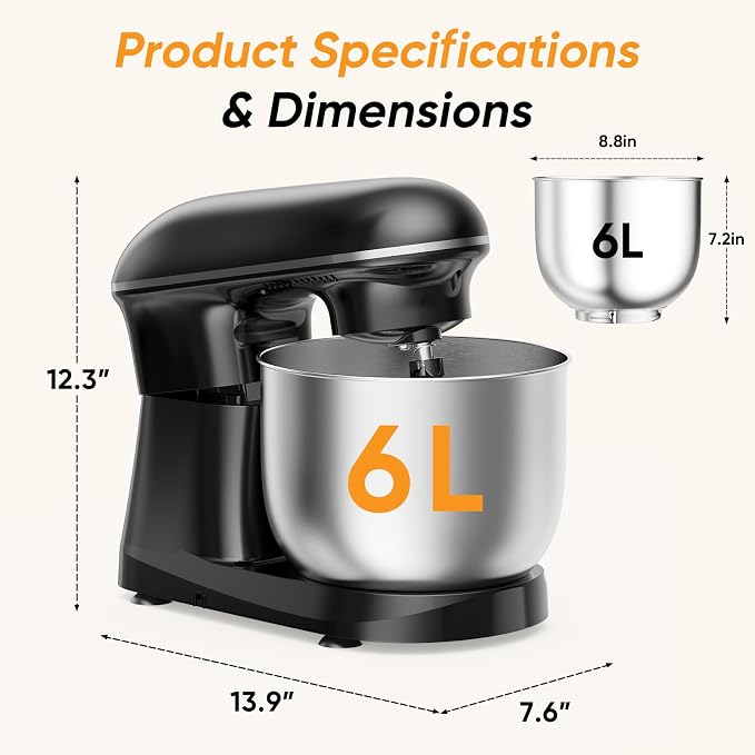 NEWBULIG Stand Mixer 6.3QT, Kitchen Electric Mixers Alternative | 10-Speed Dough Hook, Whisk, Beater & Splash Lid, Multi-Cover for Baking, Cakes and Home Cooking Needs