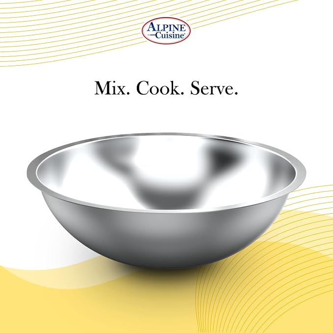 Alpine Cuisine 3-Quart Stainless Steel Kitchen Mixing Bowls, Salad Bowls Heavy Duty Deeper Edge, Dishwasher Safe Storage Bowls, Premium Polished Mirror Prep Bowls for Cooking & Serving