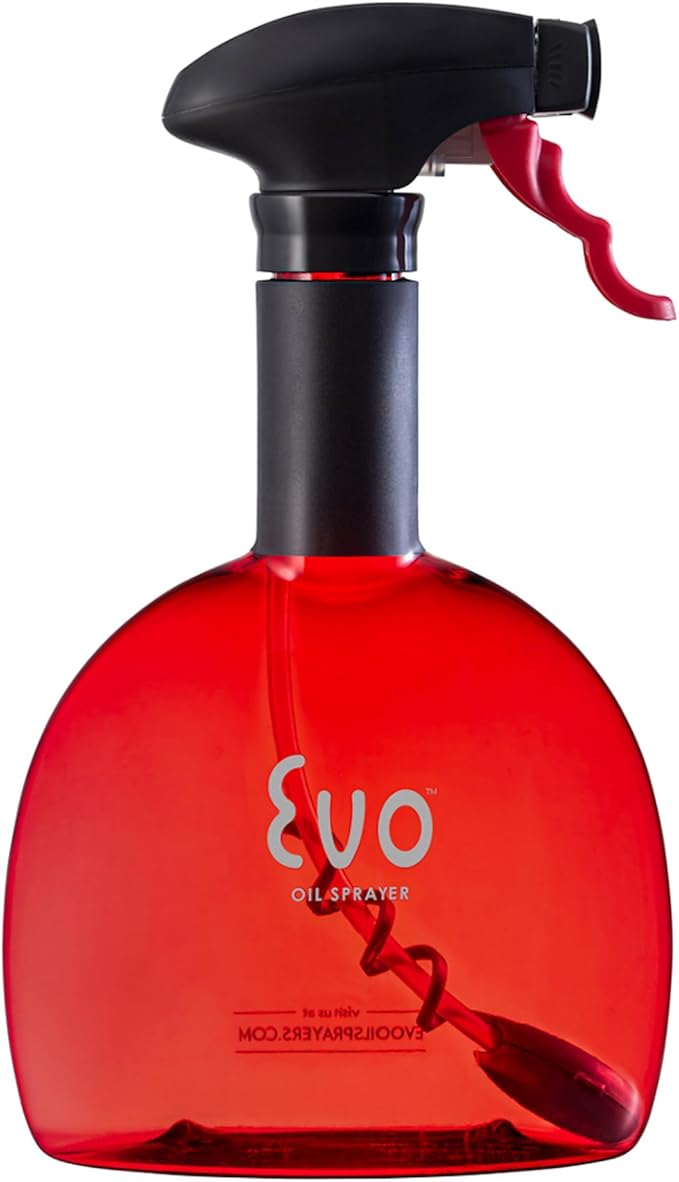 Evo Original Oil Sprayer Bottle | Non-Aerosol for Olive Oil, Cooking Oils, Vinegars | 24-Oz Capacity | Rotatable Nozzle | Gourmet Cooking Tools - Food-Safe Materials | Red