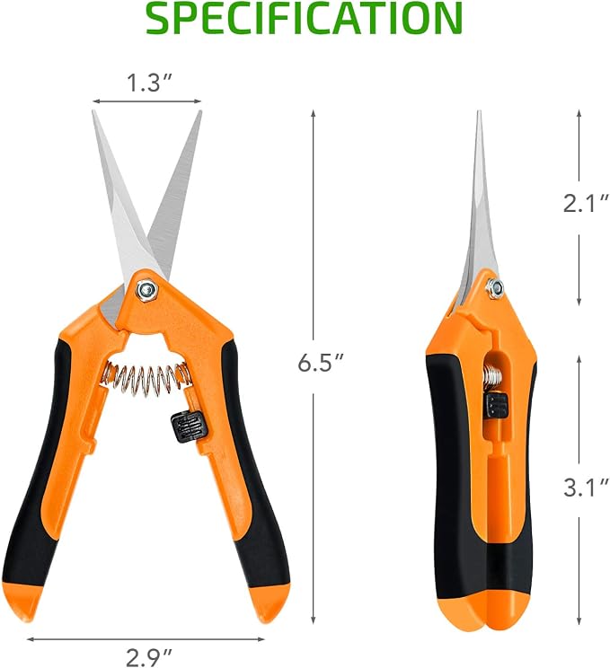iPower GLPRNR6OR 6.5 Inch Gardening Pruning Shears Hand Scissors with Straight Stainless Steel Blades for Trimming Herbs, Plants, Hydroponic, 1-Pack, Orange