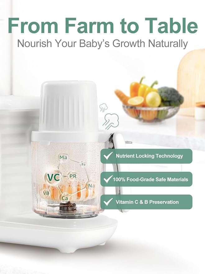 MOMYEASY Baby Food Maker, Food Steamer with Dual-Layer Steam Basket, White | 5 in 1 Baby Food Processor, Steamer & Blender for Healthy Homemade Baby Food, Baby Feeding Essentials