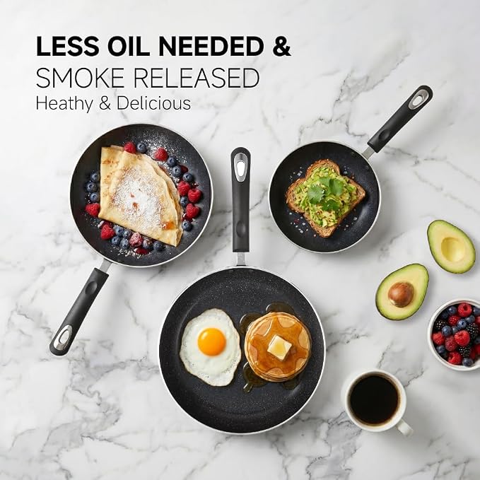 Frying Pan 3-Piece Set, Nonstick Skillet Set for Induction Cooktop, Frying Pan Nonstick 8 Inch+9.5 Inch +11 Inch (Black)