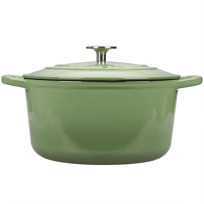 EDGING CASTING Enameled Cast Iron Dutch Oven with Sourdough Bread Baking Kit, Bread Dutch Oven with Lid, Includes Proofing Basket & Baking Tools, 5qt, Pistachio Green