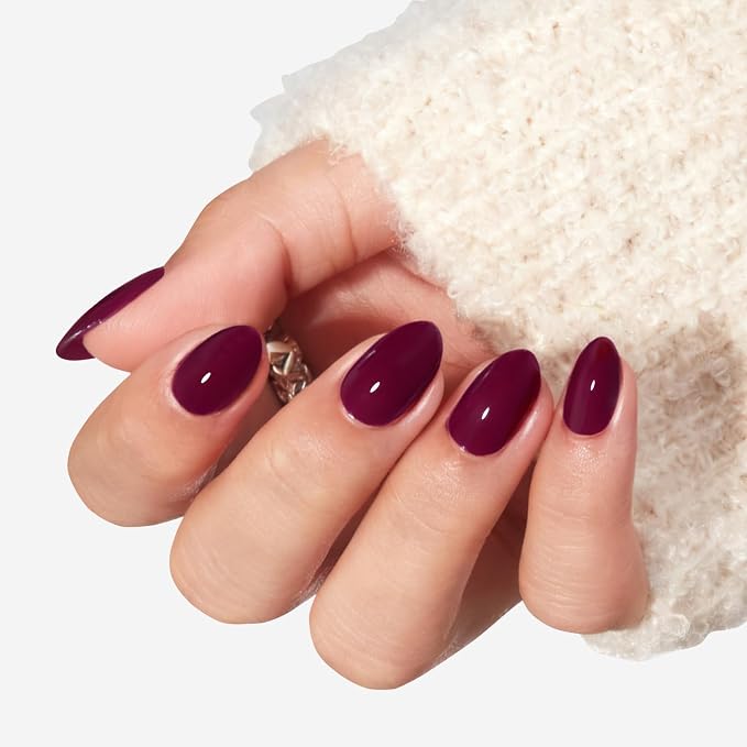 modelones Short Press on Nails, Oval Fake Nails Kit Nails Press Ons | with Glue, Adhesive Tabs, Nail File, Prep Pad, Manicure Stick, 32Pcs 16 Sizes, Burgundy, Summer Women Girl Gift