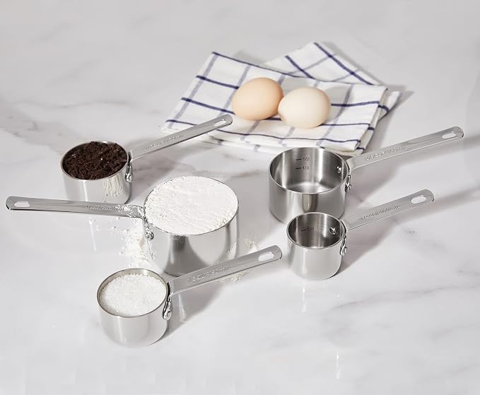 Premium 18/10 Measuring Cup Set (Silver, 5PC Measuring Cups) | 18/10 Stainless Steel Measuring Cup Set; 1/4, 1/3, 1/2, 2/3 and 1 Cup; Upscale, Stackable, Dishwasher Safe.
