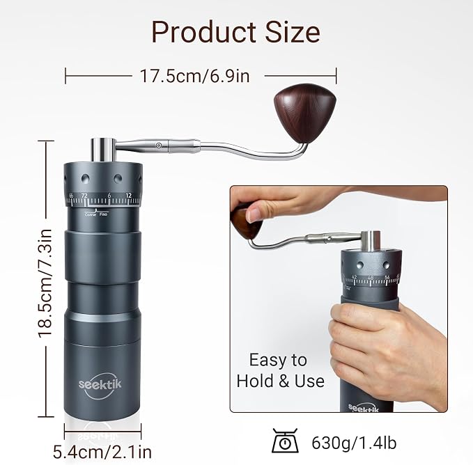 Manual Coffee Grinder Portable Hand Crank Coffee Mill for Home & Travel | Foldable Handle,Stainless Steel Conical Burr,for Espresso French Press Pour Over Drip, External Adjustable Setting,Grey