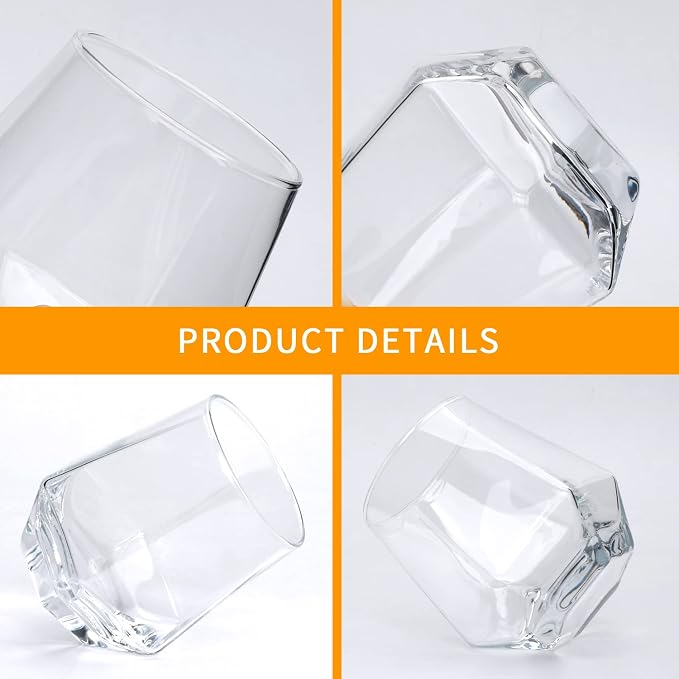 Diamond Wine Glasses Set of 12, Stemless Red Wine Glass Cups 10oz | Geometric Clear Glassware, White Wine Glass Tumblers, Cocktail, Bourbon, Whiskey, Birthday, Party