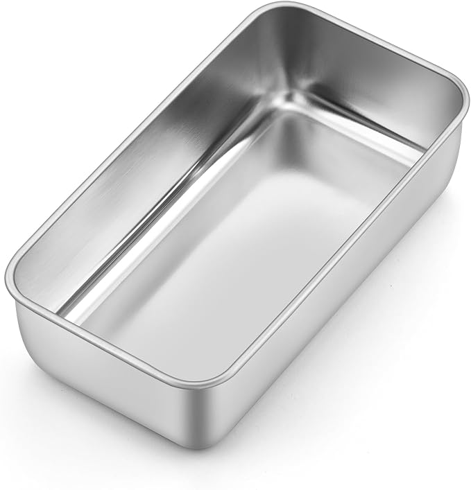 P&P CHEF Loaf Pan, 9 x 5 Inch Stainless Steel Bread Pan, (Silver, 1Pc) | Loaf Toast Baking Pans Tins Set For Bread Meatloaf Lasagna Cake, Healthy & Sturdy, Oven & Freezer Safe, Easy to Clean