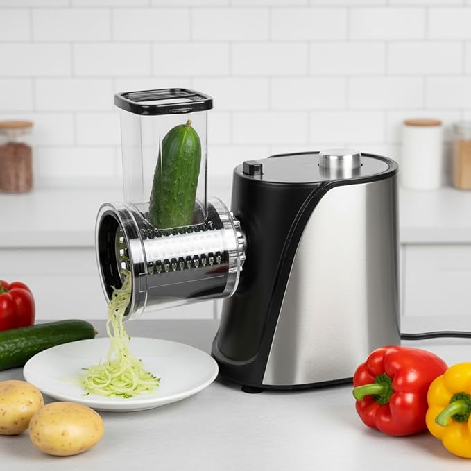 5-in-1 Electric Vegetables Chopper 250W Food Processor Veggie | Large Feed Chute, One-Touch Operation Slicer Shredder Grater for Carrots, Potatoes, Nuts, Crackers