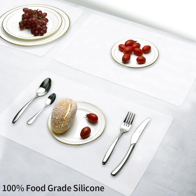 Oversize Silicone Table Placemat, Food-Grade Flexible Silicone Table Mat for Baking Pastry Non-Stick, Kids Nonslip Dinner Placemat Heat Resistant Waterproof Countertop Protector (Translucent)