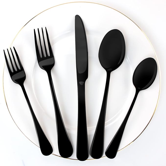 Aisoso Black Silverware Set, 20-Piece Flatware Set Service for 4 | Stainless Steel Cutlery Set, Include Knife Fork Spoon, Stylish Mirror Finish,Great for Home Kitchen Restaurant