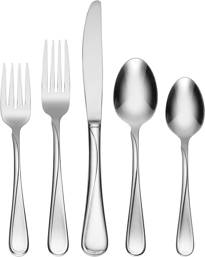 Oneida Flight 65-Piece 18/0 Silverware Set for 12, Flatware | mirror finish, dishwasher safe | includes serving spoons and utensil set | cutlery set, wedding silverware