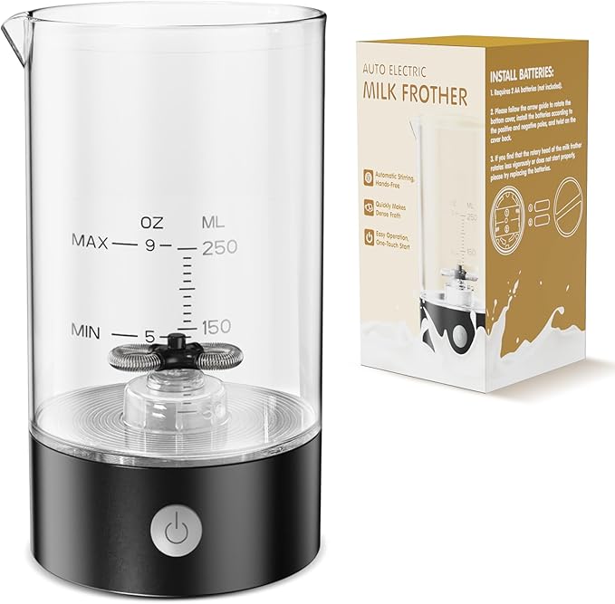 Milk Frother, 9oz Automatic Cold Foam Maker Coffee Fother Handheld-free, Milk Frother Cold Foam for Lattes,Cappuccinos,Macchiato(Black,Main1)