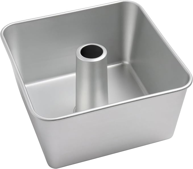 One-Piece Square Tube Cake Pan, 18 Cup, Anodized Aluminum, 9 x 9 x 4.5 in, Seamless Design, Easy Release, Even Heat, for Angel Food, Chiffon, Sponge, Mile High & Pound Cakes