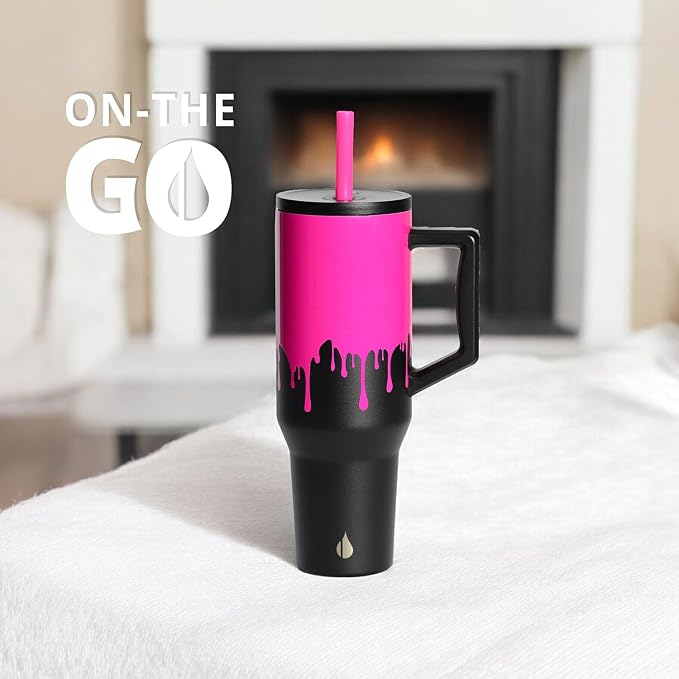 Elemental Spill Proof 40oz Insulated Tumbler with Handle & Straw Travel Mug | Stainless Steel Commuter Travel Coffee Mug for Cold Beverages, Includes 2 Straws & a Spill Proof Lid for Everyday Use