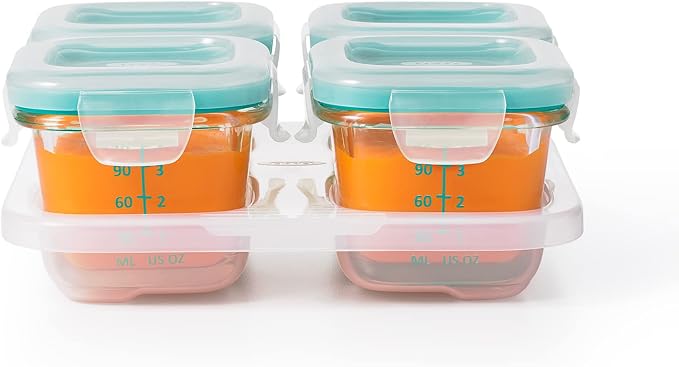 OXO Tot Glass Baby Blocks Food Storage Containers, Teal, 4 oz