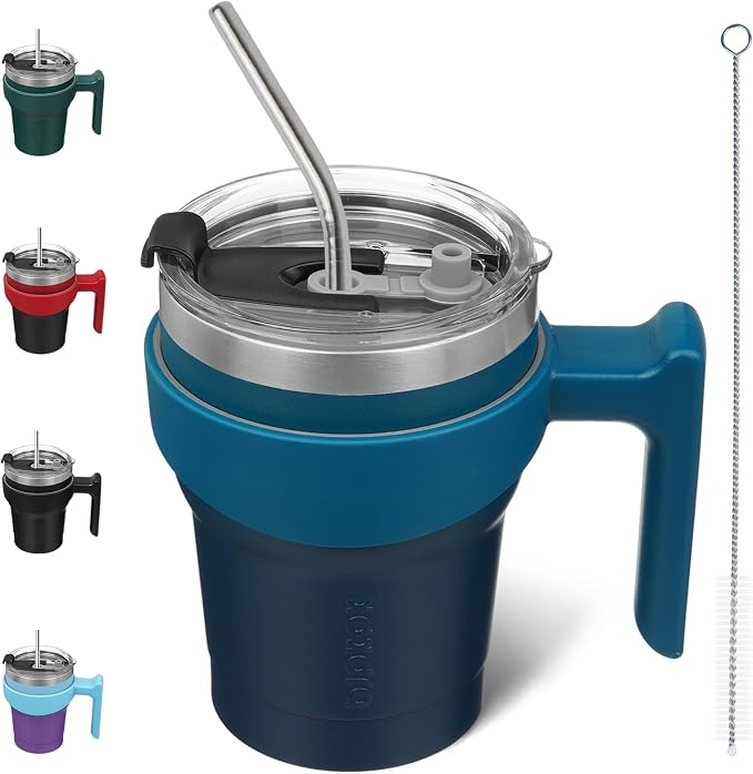 BJPKPK 10 oz Mini Tumbler with Lid, Straw & Handle, Insulated Steel Cup | Small, Spill Proof, Leak Proof, Thermal, Double Wall Vacuum, Sweatproof, Dishwasher Safe, BPA Free, Indigo Black