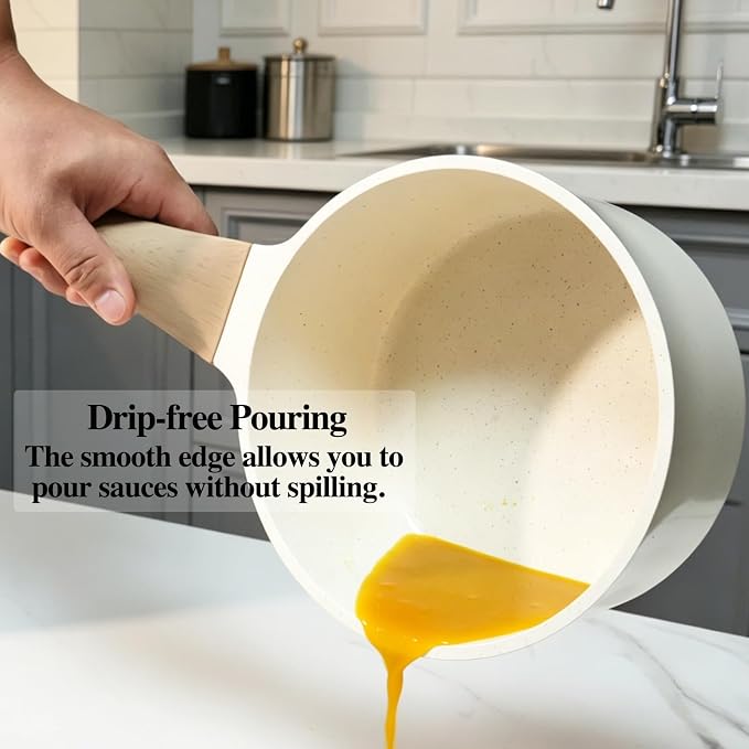 Nonstick Ceramic Saucepan with Lid 3.5QT | German Greblon Ceramic Nonstick Coating, Non Toxic Sauce Pot, PTFE, PFOA & PFAS Free, Induction Compatible.