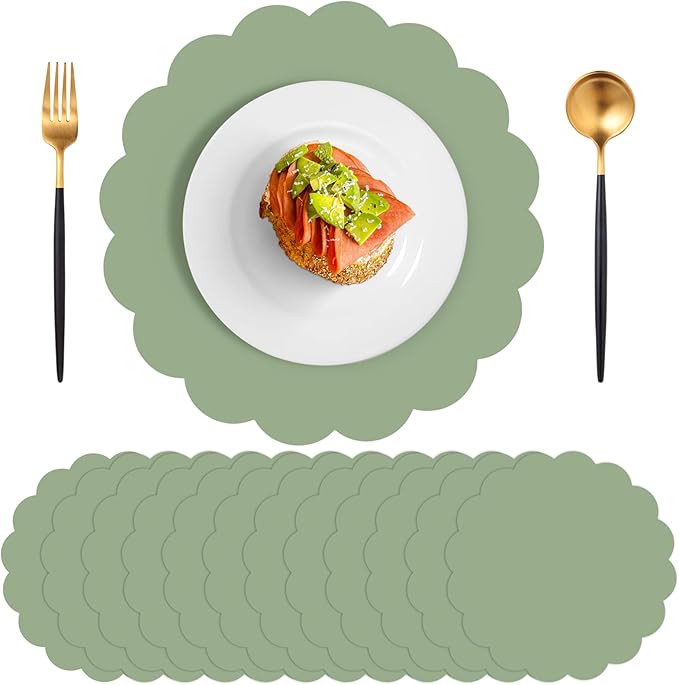 60 Pcs Sage Green Paper Placemat, Disposable Scalloped Wedding Placemats | 13.5 Inch Round Table Place Mats, Round Table Place Mats for Birthday Wedding Bridal Shower Baby Shower Banquet Tea Party