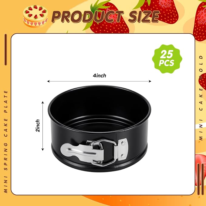 25 Pcs 4 Inch Springform Pan for Baking Mini Cheesecake Pans with Removable Bottom Nonstick Leakproof Round Cake Mold Spring Form Molds for Mini Cheesecake Pizza and Quiches (Black)