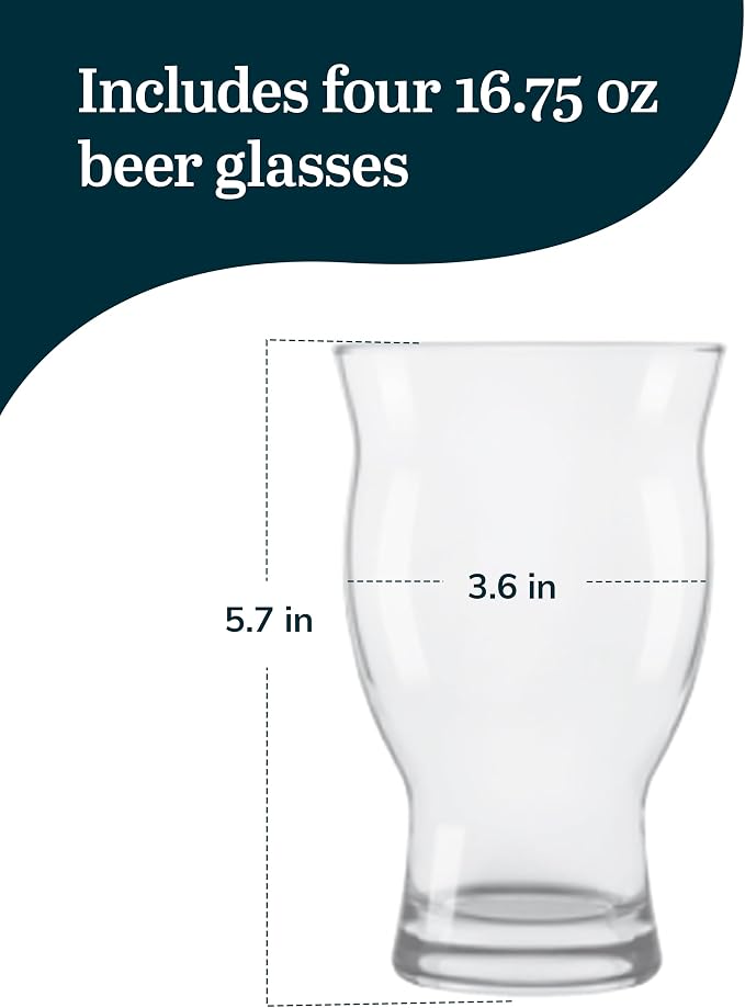 Libbey Craft Brews Nucleated Pint Beer Glasses, Dishwasher Safe Pint Glasses Set of 4 for Light Beers, Stouts, Laser Etching Nucleated Beer Glasses