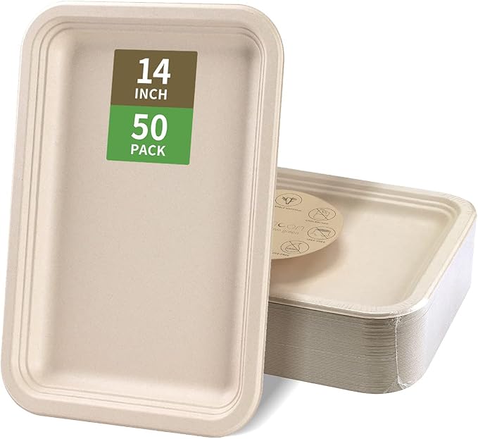 50 Pack 14 Inch Disposable Food Trays for Party Heavy Duty | Large Paper Plates 14 inch Crawfish Trays BBQ Plates Disposable Serving Platters Trays, Seafood Boil Party Supplies