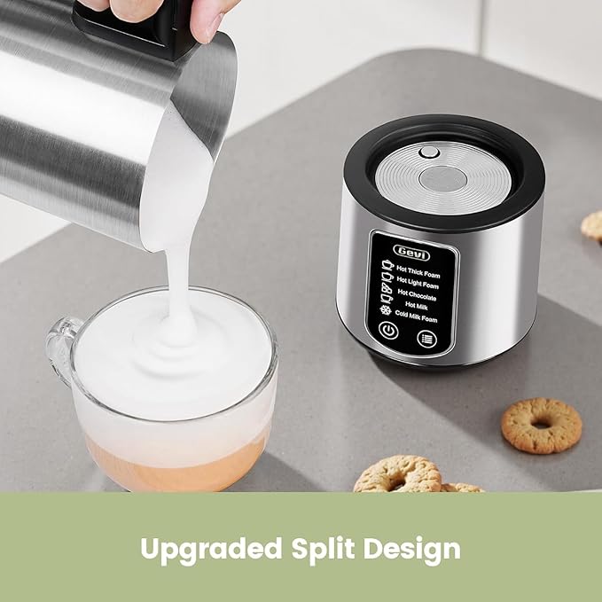Gevi Milk Frother and Steamer,5 in 1 Professional Milk Steamer | Stainless Steel,Easy to Clean,Automatic Warm and Cold Foam Maker,Hot Chocolate Maker